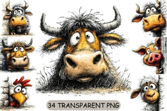 34 Funny Peeking Farm Animals PNG: A Creative Resource for Designers and Makers