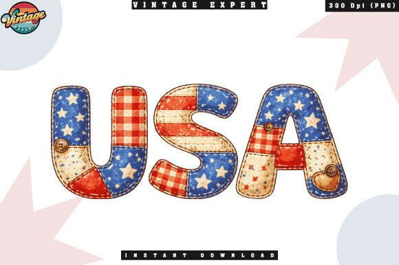 4th of July Patriotic USA Patchwork PNG: Strategic Design Resource for Creative Entrepreneurs