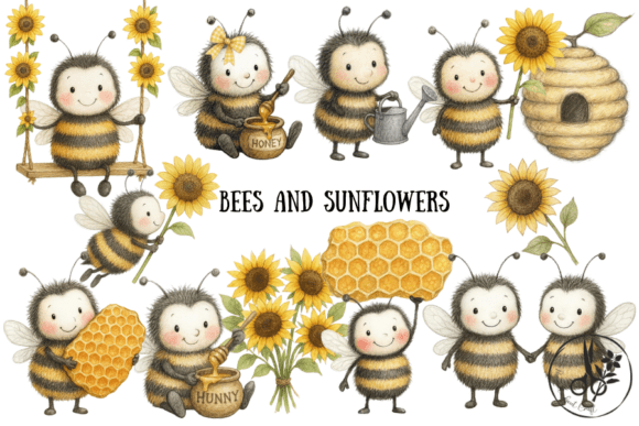 Charming Bee and Sunflower Clipart Bundle
