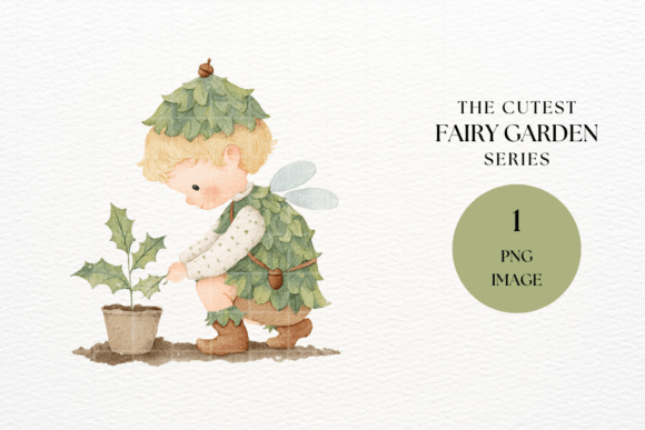 Charming Forest Fairy Boy Planting Tree PNG for Creative Projects