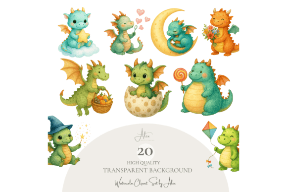Cute Baby Dragon Clipart Set: Magical Design Elements for Creative Projects