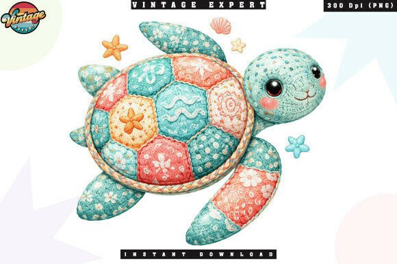 Cute Turtle Floral Crochet Yarn PNG for Creative Projects