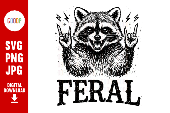 Feral Raccoon Rock Hand Metal Ink PNG for Bold Creative Projects