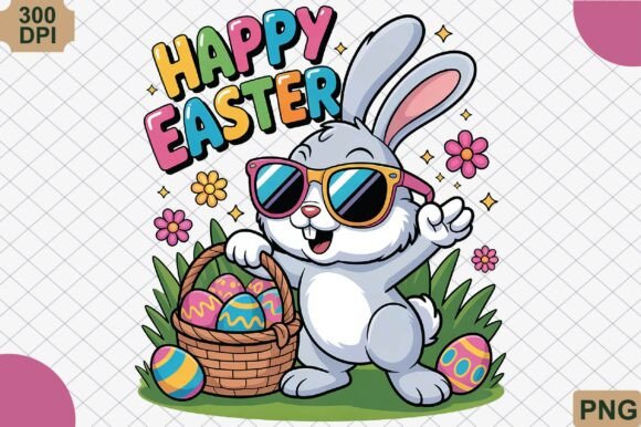 Happy Easter, Colorful Bunny Eggs PNG – Bright Spring Design for Creative Projects