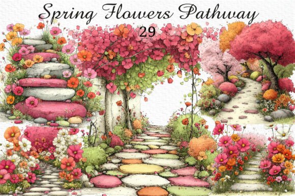 How the Spring Flowers Pathway Clipart PNG Bundle Elevates Creative Projects with Romantic, Dreamy Design