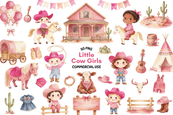 Little Cowgirl Clipart Bundle for Western Themes