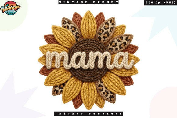 Mama Sunflower Leopard Crochet Yarn PNG: A Versatile Design for Creative Print Projects