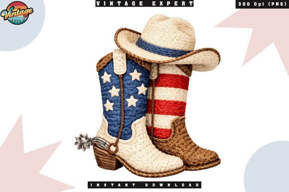 Patriotic Cowboy Boots Crochet Yarn PNG