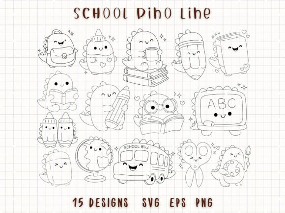 School Dino Line SVG Dinosaur Outline: Creative Back-to-School Projects for Kids and Educators