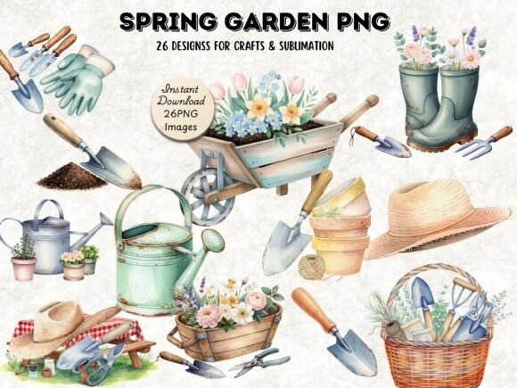 Spring Garden Clipart PNG Bundle Set