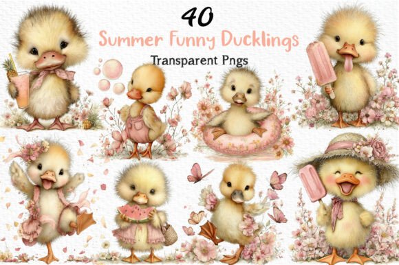 Summer Funny Ducklings Clipart PNG: Brighten Designs with Whimsical Charm