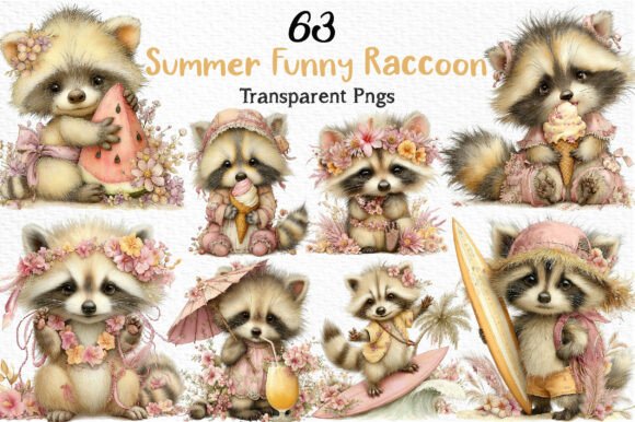 Summer Funny Raccoon Clipart PNG: Brighten Designs with Playful Charm