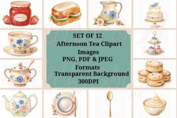 Vintage Afternoon Tea Clipart for Elegant Designs