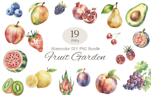 Watercolor Fruit Garden PNG Bundle