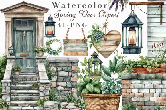 Watercolor Spring Door Clipart: A Creative Resource for Seasonal Design Projects