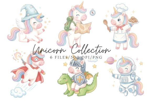 Watercolor Unicorn Collection Clipart: A Creative Asset for Modern Design Entrepreneurs