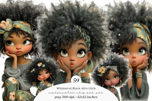 Whimsical Black Afro Girl Clipart: Creative Design Magic