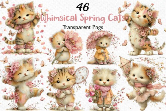 Whimsical Spring Cats Clipart Bundle: A Fresh Creative Resource for Modern Design Projects