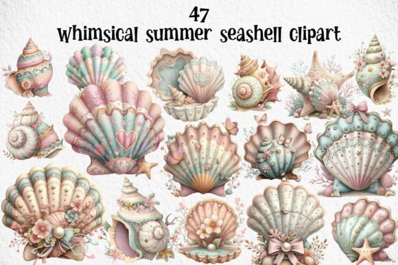 Whimsical Summer Seashell Clipart: A Creative Essential with a Dreamy Touch